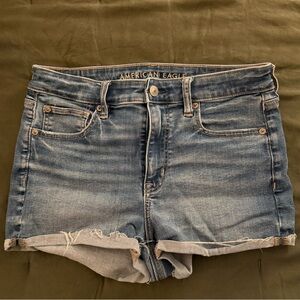 American Eagle High Rise Shortie Next Level Stretch Blue Jean Denim Shorts 8